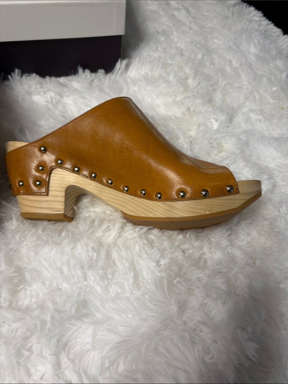 Etienne Aigner Cognac Leather Stud Clog Mule - Picture 4 of 6